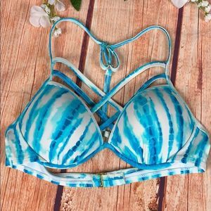 Catalina Strappy Blue Waves Pushup Bikini Top 1582